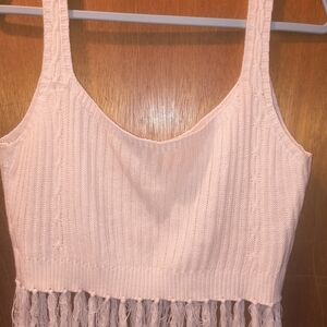 Pink Knit Fringe Tank Top